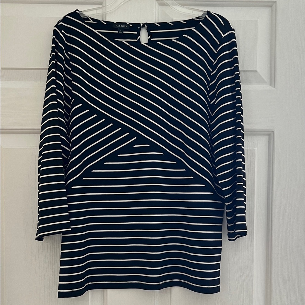 Talbots Black and White Striped Blouse